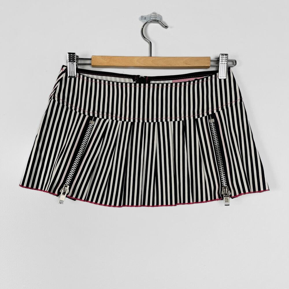 Vtg Y2K Serious Clothing Striped Pleated Mini Skirt LA Los Angeles Small